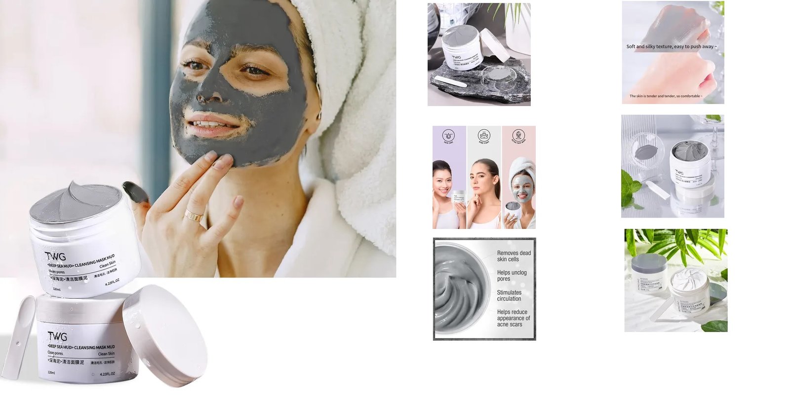 TWG Dead Sea Mud Spa Quality Pore Reducer for Acne Blackheads and Oily Skin Black Face Clap Dead Sea Mud Mask for Face