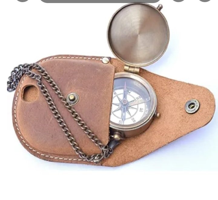 compass with chain and pouch