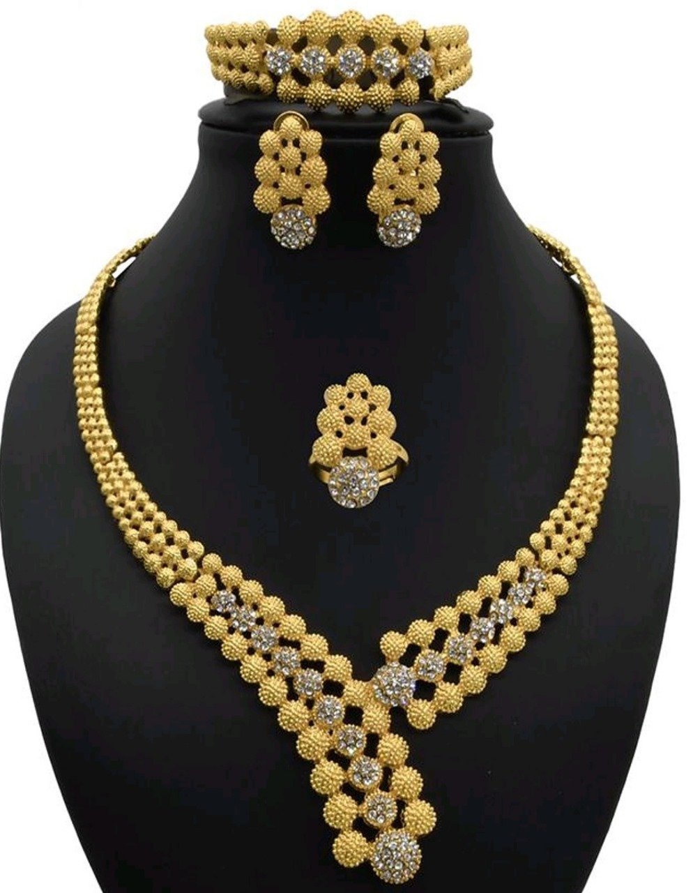 24K Gold Plated + Zircon 4Pcs Wedding Set